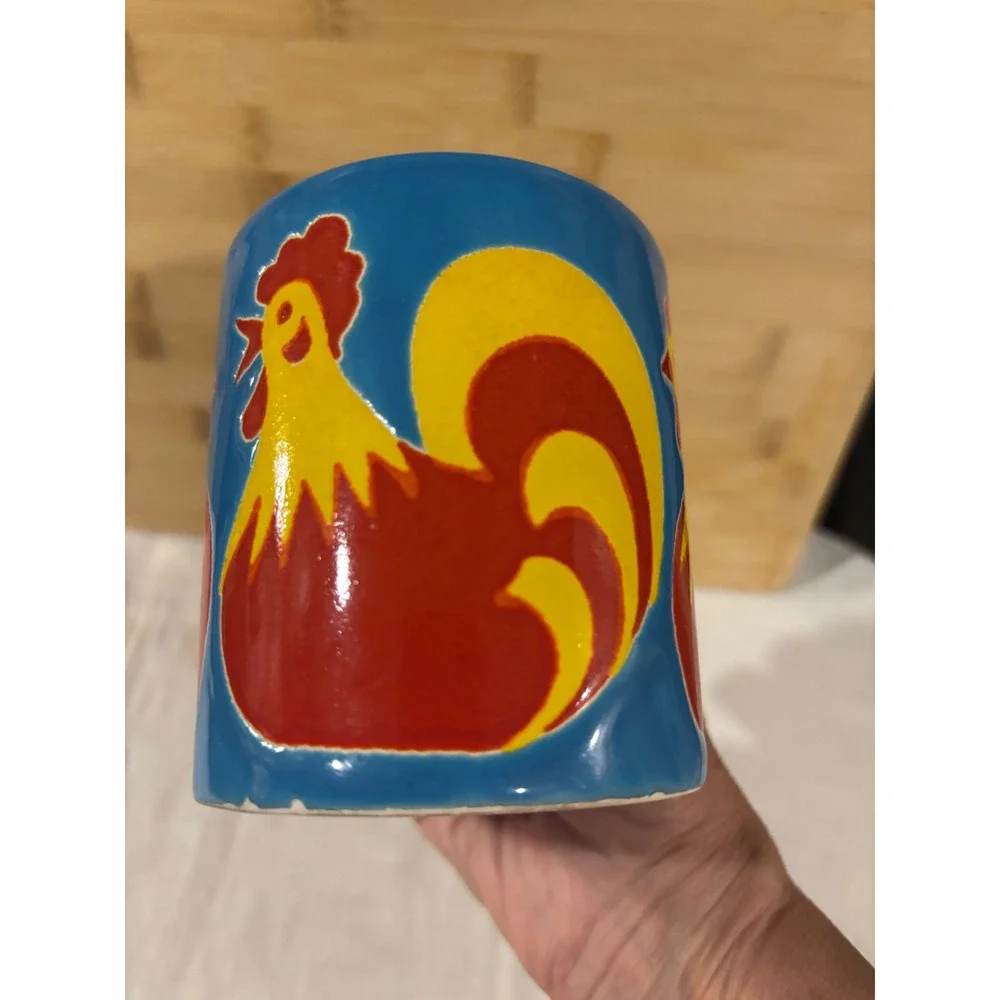VTG Waechtersbach West Germany Rooster Mug Blue Red Yellow Ceramic Coffee Cup - Picture 9 of 12